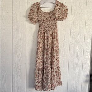 SHEIN Cream and Red Floral Midi Dress